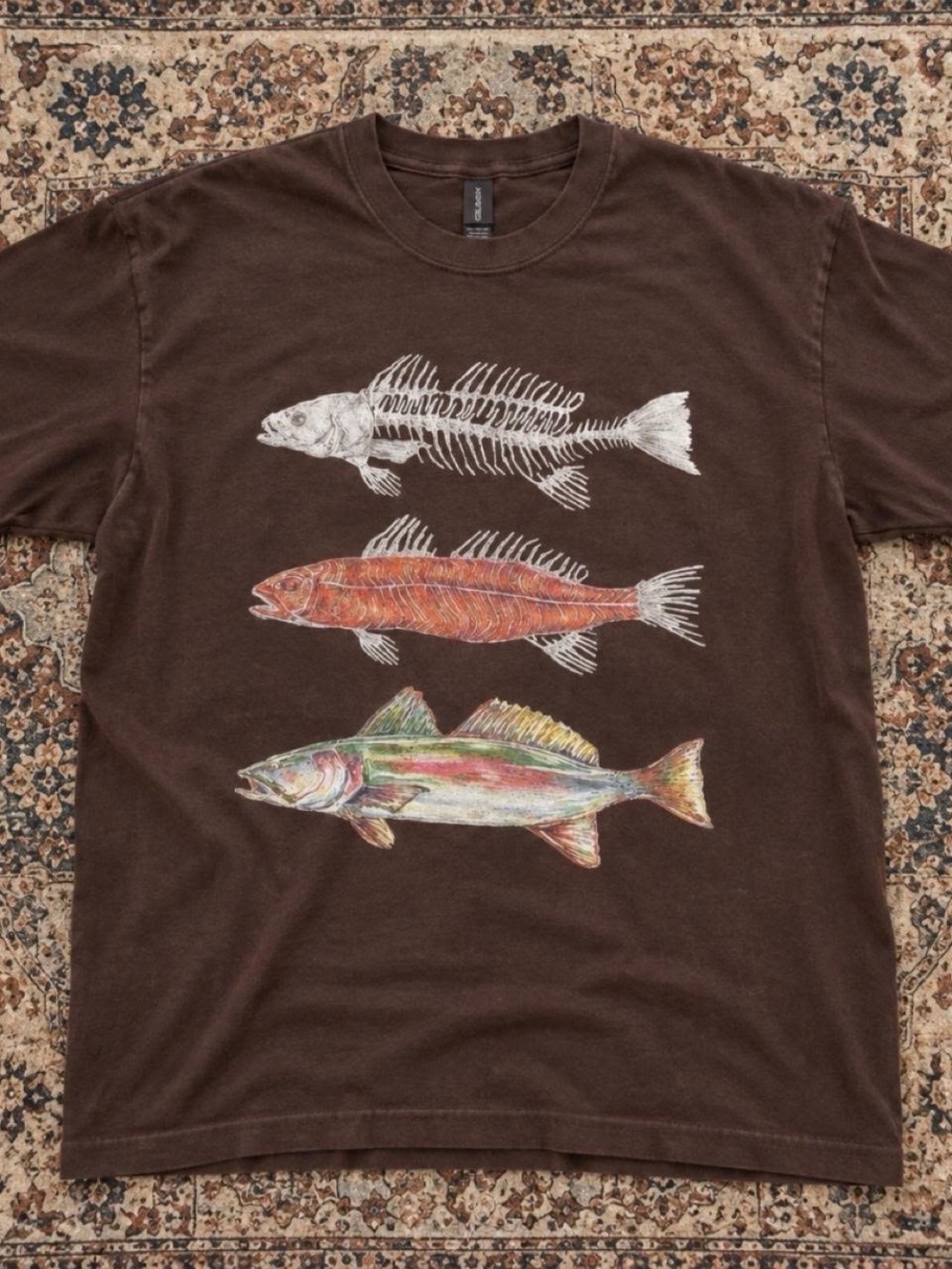 Brown Graphic Fish Illustration T-Shirt